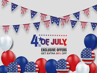 Obraz premium Happy 4th Of July American Independence Day. Festive vector illustration EPS 10. 