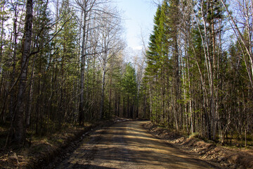 Obraz premium The road through beautiful places. Travel along the picturesque roads of the Urals and Siberia