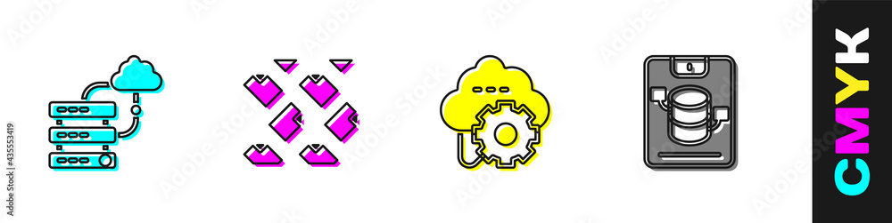 Aufkleber set network cloud connection, data stream, cloud technology data transfer and server, data, web host