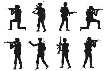 silhouettes of modern army and swat gign set - Vector