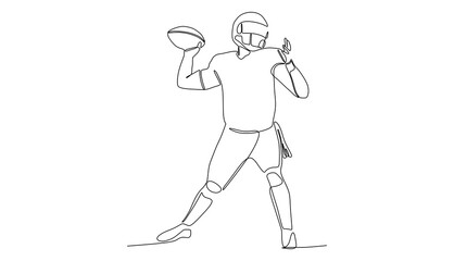Football player in helmet going to throw the ball.- continuous one line drawing