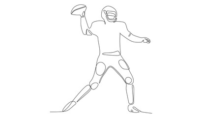 Football player in helmet going to throw the ball - continuous one line drawing