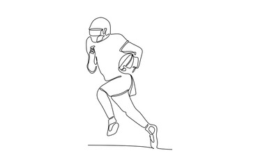 Football player running carrying the ball - continuous one line drawing