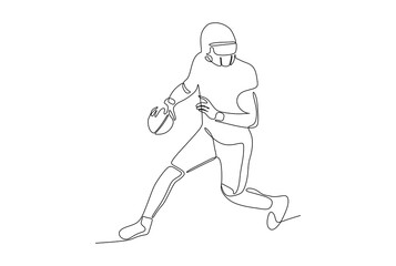Football player running and keep the ball- continuous one line drawing