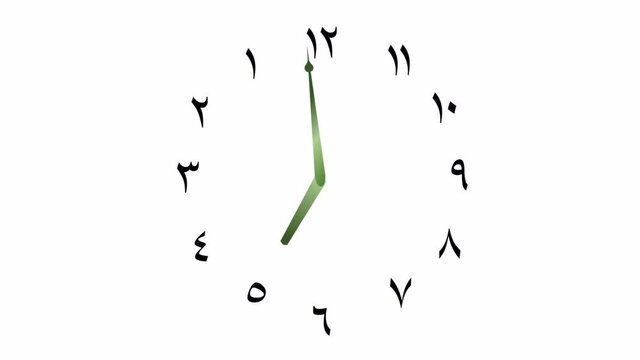 Simple graphic: The clock needle rotate anti clockwise 12 hours (Arabic numerals) with an isolated white background.