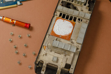 Computer repair services and components concept. Disassembled co