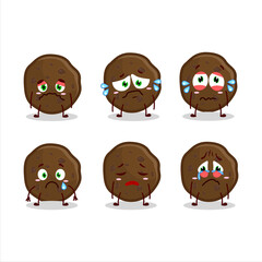 Chocolate cookies cartoon character with sad expression