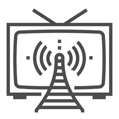 Tv broadcasting industry, square line vector icon.