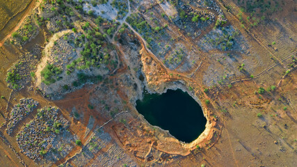Quarrying of stone from the top view 