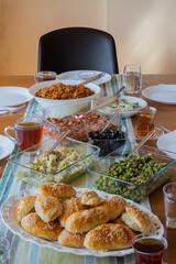 traditional Turkish and Mediterranean cuisine for lunch. top view.