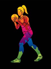 Bowler Bowling Sport Female Player Action Cartoon Graphic Vector