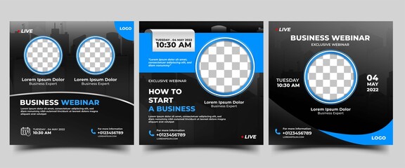 Business live stream social media post template. Modern promotional square banner.