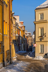 Fototapeta na wymiar Winter Morning in Old Town of Warsaw in Poland