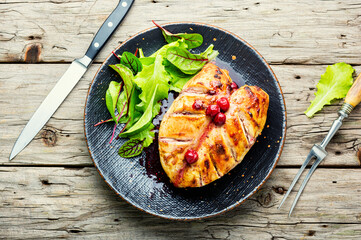 Grilled chicken fillet with cherry syrup