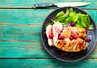 Grilled chicken fillet with cherry syrup