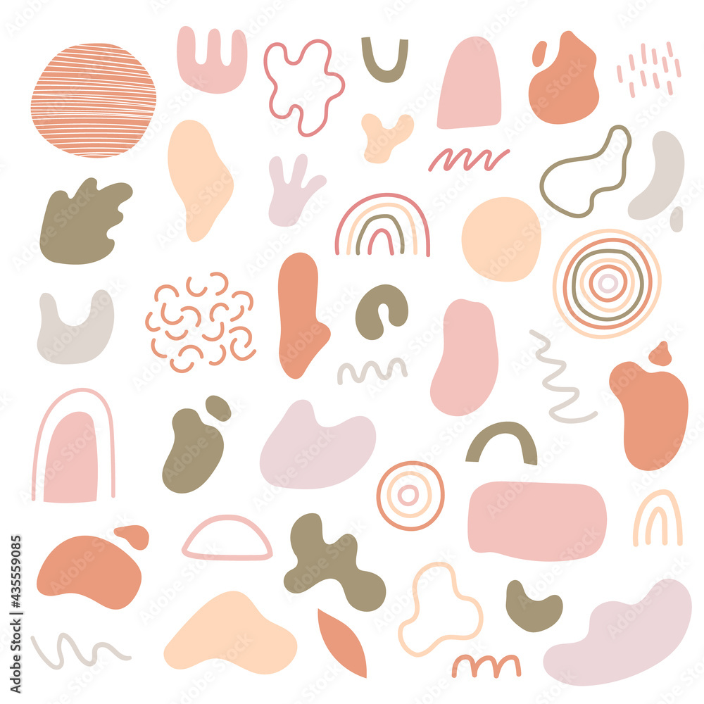 Poster hand drawn boho set of abstract shape elements, line, splash. doodle sketch style. isolated vector i