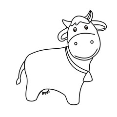 Animals, coloring book for kids. Black and white image, cow