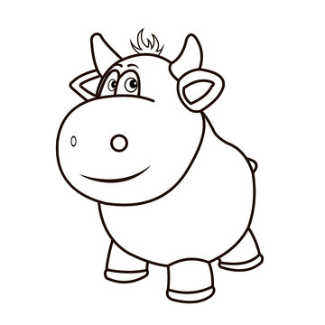 Animals, coloring book for kids. Black and white image, cow
