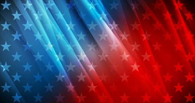 USA colors, stars and stripes abstract bright motion design. Independence Day modern background. Seamless looping. Video animation 4K 4096x2160