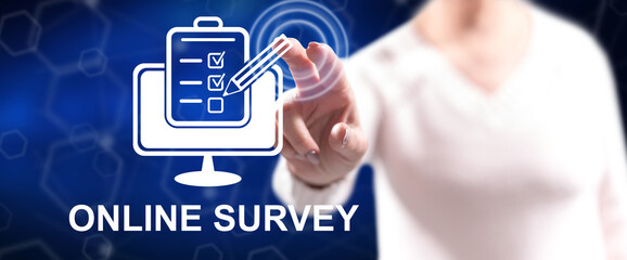 Woman touching an online survey concept