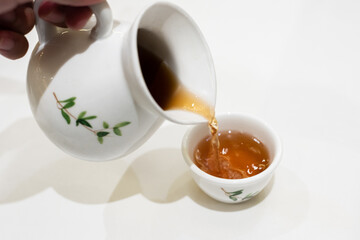 Chinese teapots and cups on the dining table