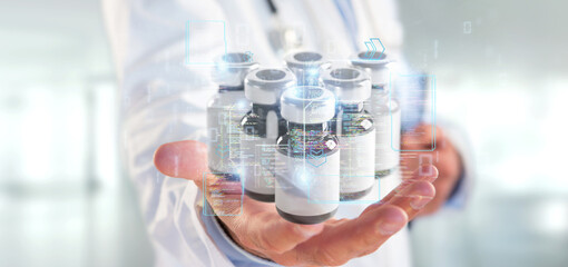 Fototapeta premium Doctor touching a vaccine concept - 3d rendering