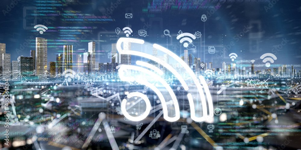Poster Smart city with wifi network and communication connection - 3d rendering