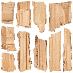 Set of crumpled cardboards isolated on white background