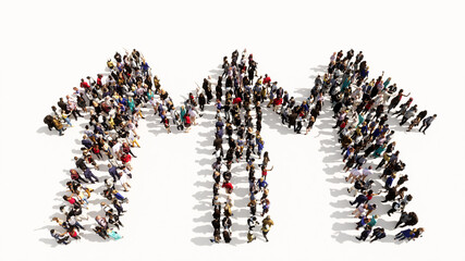 Concept conceptual large community of people forming the children holding hands sign. 3d illustration metaphor for friendship, education, warning, prevention and security
