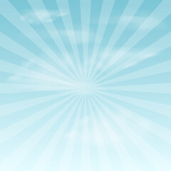 Summer background with blue sky and sun rays. Vector