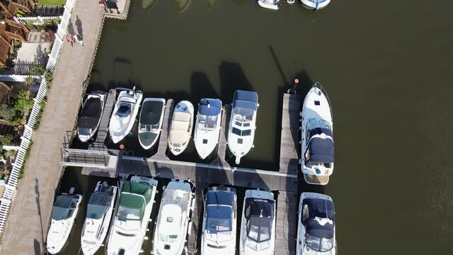 River Thames at Bourne End , Buckinghamshire overhead of boat moored drone footage
