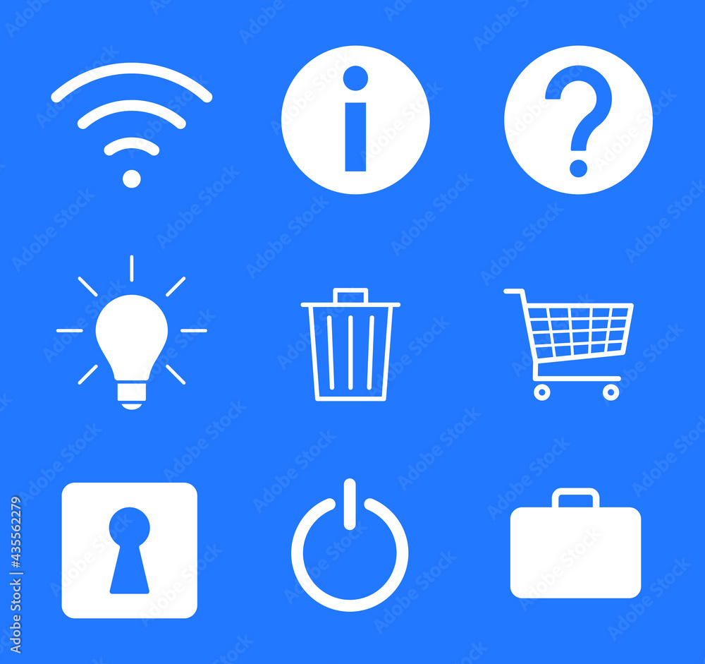 Aufkleber web application interface icon collection. internet page and website vector symbol set. wi-fi, info,