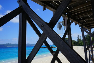 Beautiful summer scenery. calm waves on the blue water. Furuzamami Beach in Zamami island, Okinawa, Japan - 日本 沖縄 座間味島 古座間味ビーチ 青い海	