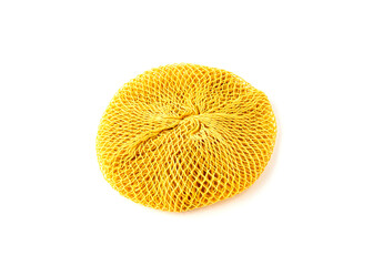 Round dish washing net isolated on white background.