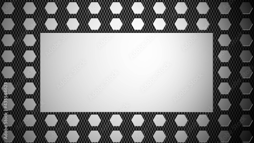 Poster mosaic structure in gray of honeycomb elements on dark background in carbon design - transition to f