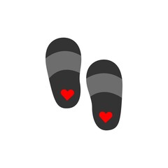 Home slippers with hearts color icon. Trendy flat isolated pictogram, symbol, sign can be used for: illustration, outline, logo, mobile, app, emblem, design, web, dev, site, ui, gui, ux. Vector EPS 10