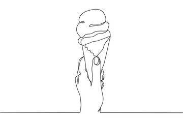 Continuous one line of hand holding ice cream in silhouette. Linear stylized.Minimalist.