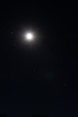 Portrait shot of shining full moon on nightsky with stars around