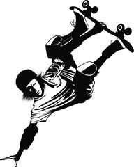 Silhouette of a young man performing a trick on a skateboard vector illustration © Dobrydnev
