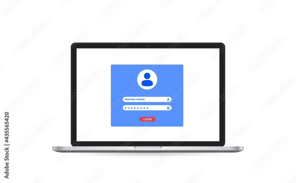 Poster laptop computer with authorization on the screen, login and password of the user to the system or ac