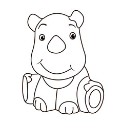Animals, coloring book for kids. Black and white image, rhinoceros.