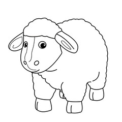 Animals, coloring book for kids. Black and white image, sheep