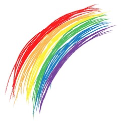 Hand-drawn colorful rainbow in crude, primitive style. Simple vector illustration