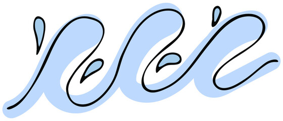 blue sea splash, big wave, vector color doodle element with black outline