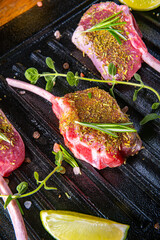 Seasoned and Herb Marinated Raw Lamb Chops