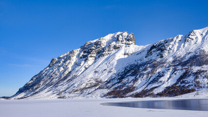 Lofoten Islands mountains in Winter with snow, Lofoten, North Norway