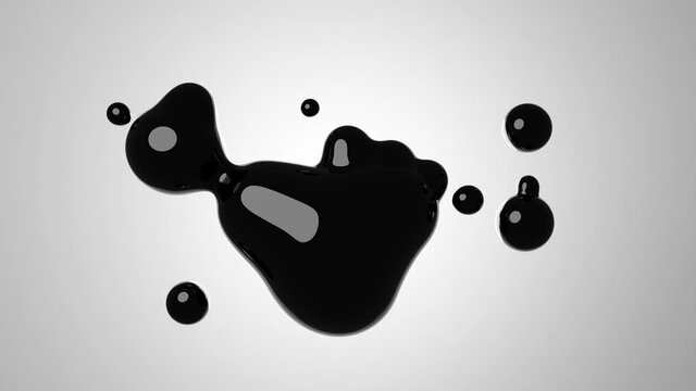 Black glossy floating metaballs against a white background.