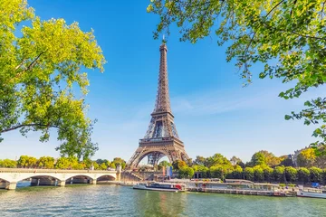 Gordijnen Eiffel tower in Paris city © Stockbym