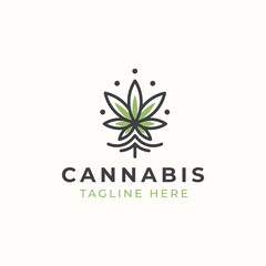 Monoline Cannabis Logo Template. Vector Illustration