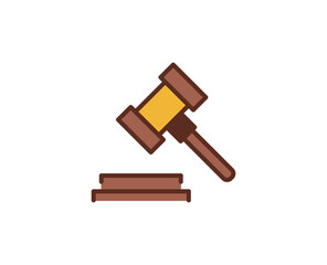Judge hammer flat icon on white background
